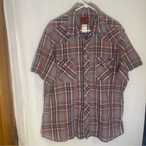 Rustler Men's Brown and Blue Plaid Button Down Shirt